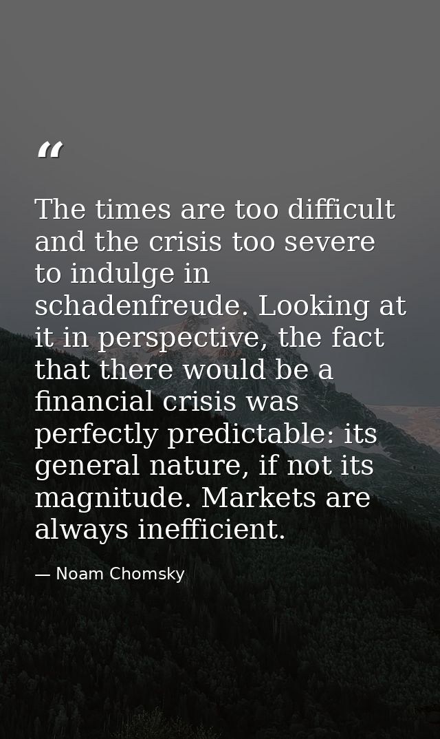 The times are too difficult and the crisis too severe to indulge in schadenfreude. Looking at it in perspective, the fac — Noam Chomsky