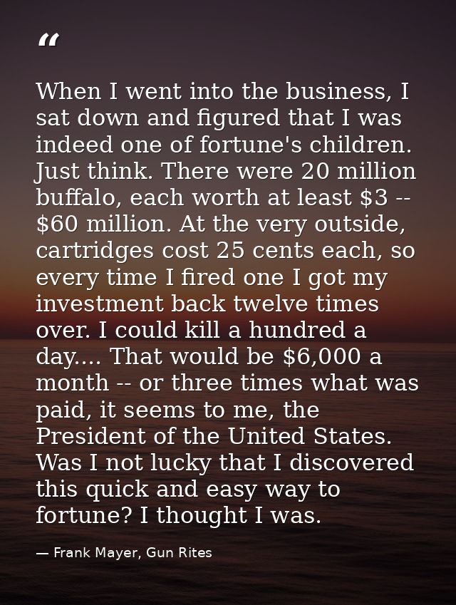 When I went into the business, I sat down and figured that I was indeed one of fortune's children. Just think. There wer — Frank Mayer, Gun Rites
