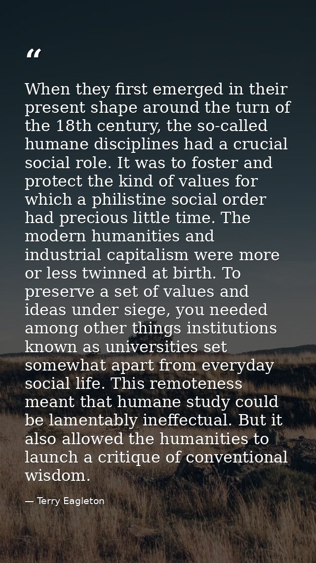When they first emerged in their present shape around the turn of the 18th century, the so-called humane disciplines had — Terry Eagleton