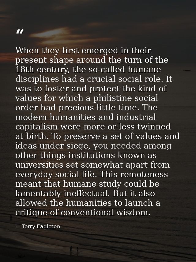 When they first emerged in their present shape around the turn of the 18th century, the so-called humane disciplines had — Terry Eagleton