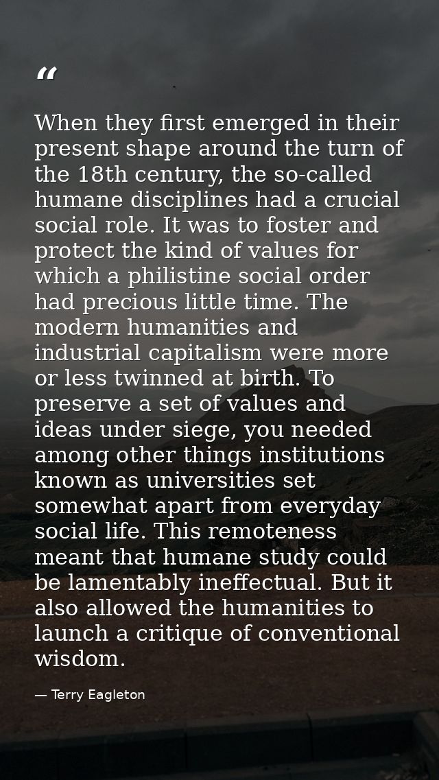 When they first emerged in their present shape around the turn of the 18th century, the so-called humane disciplines had — Terry Eagleton