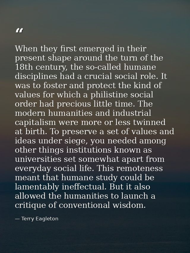 When they first emerged in their present shape around the turn of the 18th century, the so-called humane disciplines had — Terry Eagleton