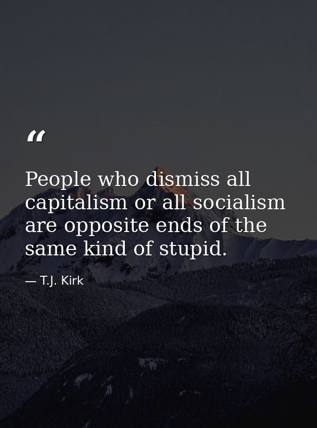 People who dismiss all capitalism or all socialism are opposite ends of the same kind of stupid. — T.J. Kirk
