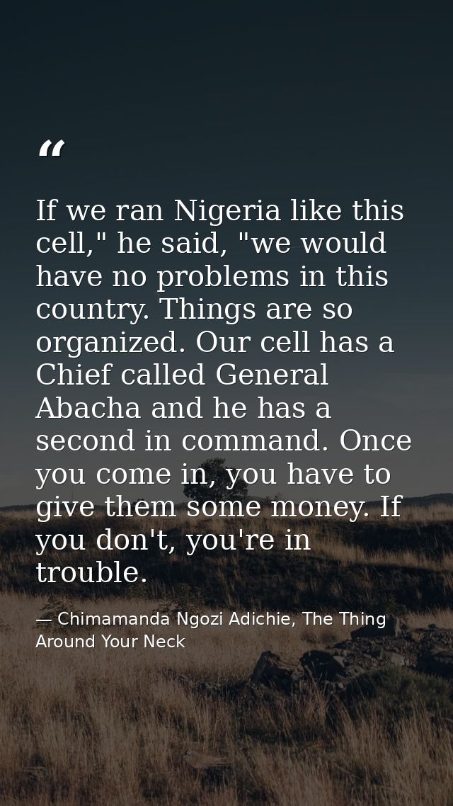 If we ran Nigeria like this cell," he said, "we would have no problems in this country. Things are so organized. Our cel — Chimamanda Ngozi Adichie, The Thing Around Your Neck