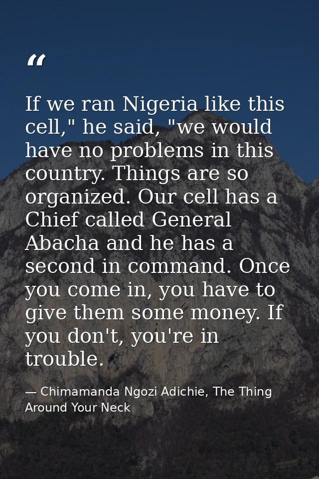 If we ran Nigeria like this cell," he said, "we would have no problems in this country. Things are so organized. Our cel — Chimamanda Ngozi Adichie, The Thing Around Your Neck
