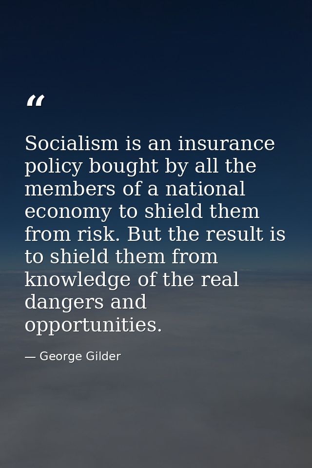 Socialism is an insurance policy bought by all the members of a national economy to shield them from risk. But the resul — George Gilder