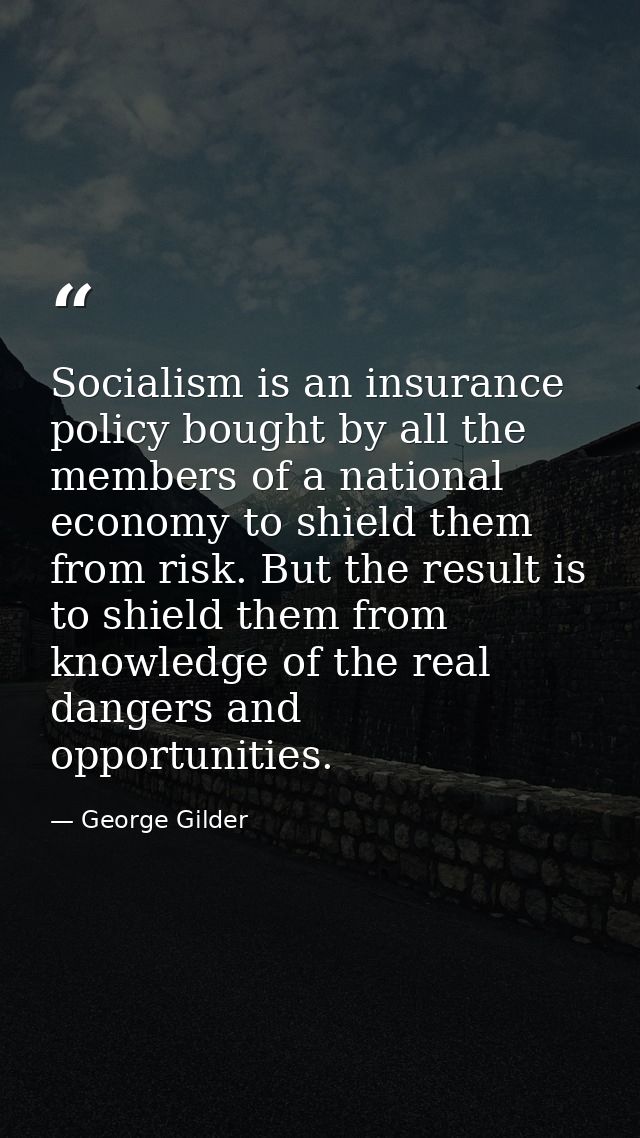 Socialism is an insurance policy bought by all the members of a national economy to shield them from risk. But the resul — George Gilder