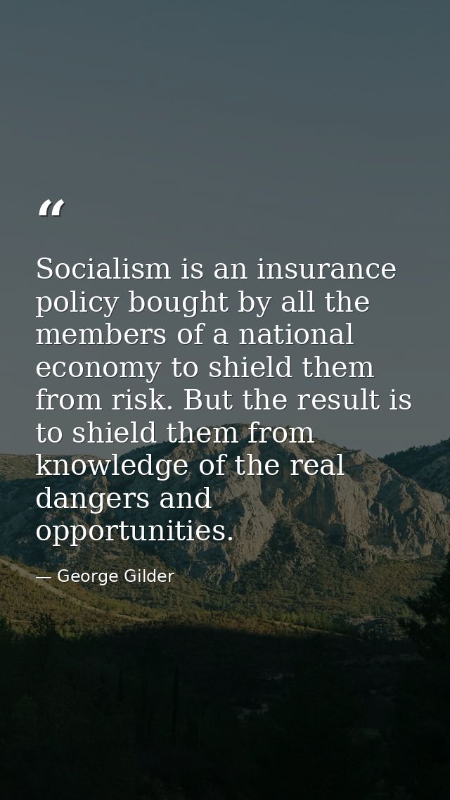 Socialism is an insurance policy bought by all the members of a national economy to shield them from risk. But the resul — George Gilder