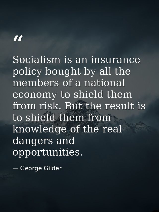 Socialism is an insurance policy bought by all the members of a national economy to shield them from risk. But the resul — George Gilder