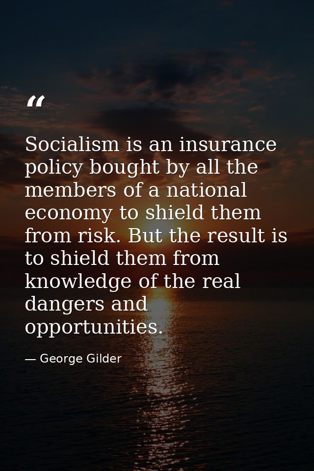 Socialism is an insurance policy bought by all the members of a national economy to shield them from risk. But the resul — George Gilder