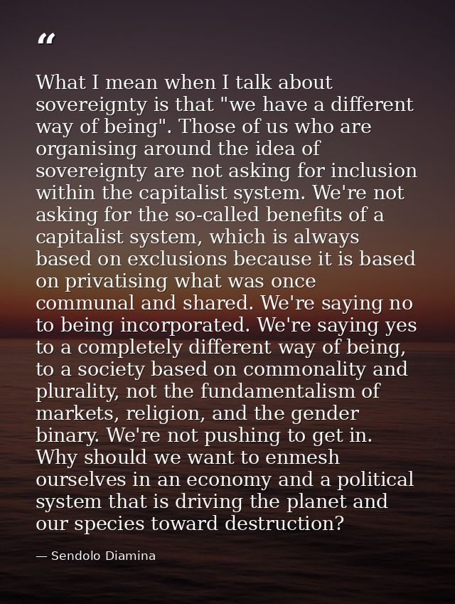 What I mean when I talk about sovereignty is that "we have a different way of being". Those of us who are organising aro — Sendolo Diamina