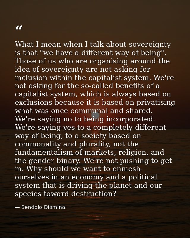 What I mean when I talk about sovereignty is that "we have a different way of being". Those of us who are organising aro — Sendolo Diamina