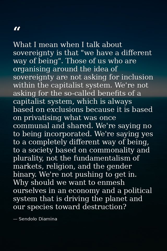 What I mean when I talk about sovereignty is that "we have a different way of being". Those of us who are organising aro — Sendolo Diamina