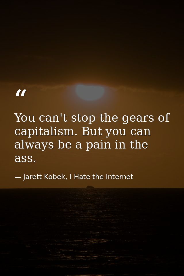 You can't stop the gears of capitalism. But you can always be a pain in the ass. — Jarett Kobek, I Hate the Internet