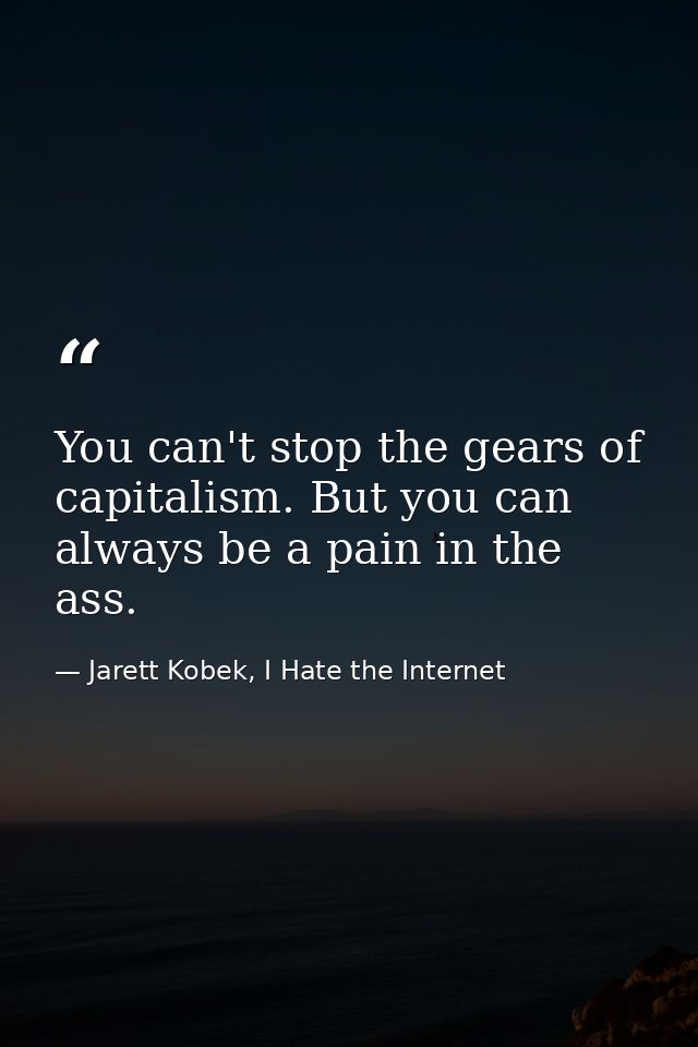You can't stop the gears of capitalism. But you can always be a pain in the ass. — Jarett Kobek, I Hate the Internet