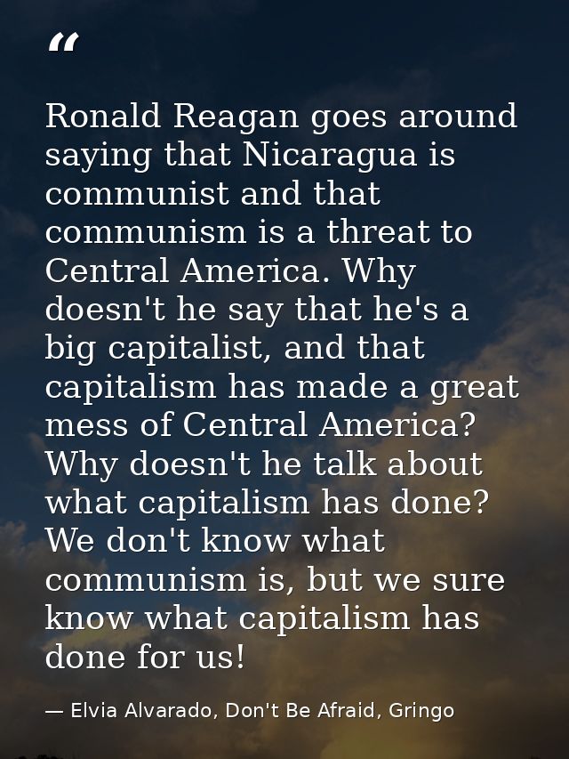 Ronald Reagan goes around saying that Nicaragua is communist and that communism is a threat to Central America. Why does — Elvia Alvarado, Don't Be Afraid, Gringo