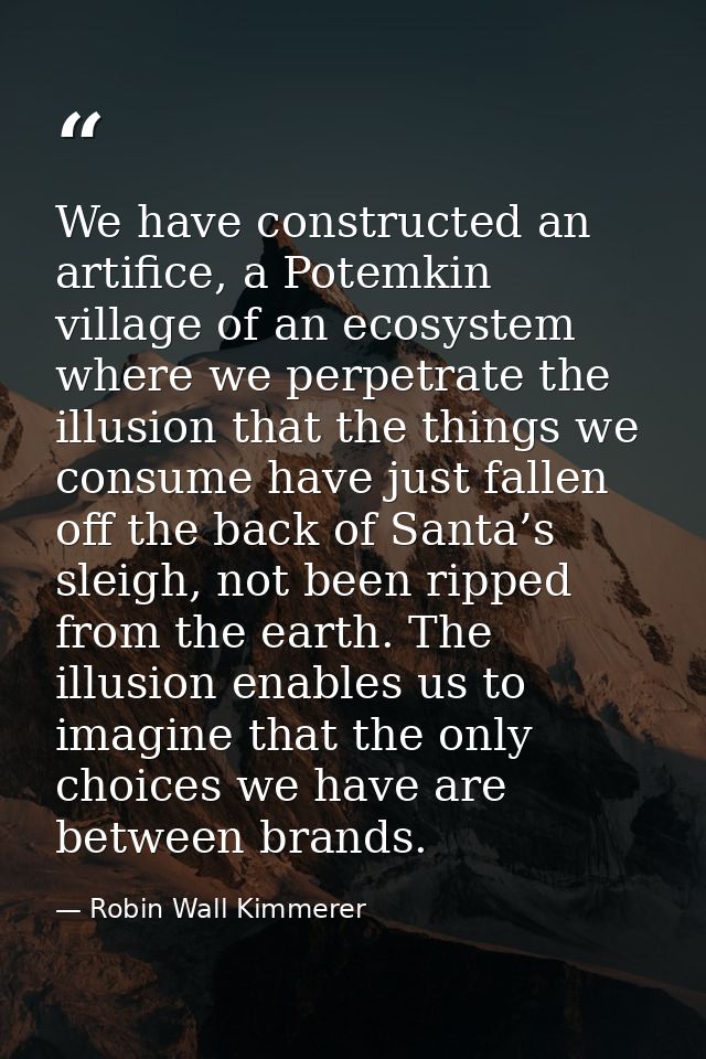 We have constructed an artifice, a Potemkin village of an ecosystem where we perpetrate the illusion that the things we  — Robin Wall Kimmerer