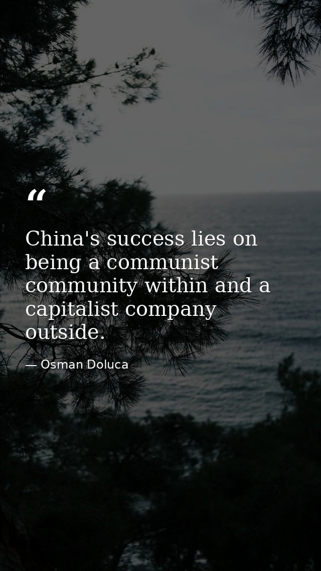 China's success lies on being a communist community within and a capitalist company outside. — Osman Doluca