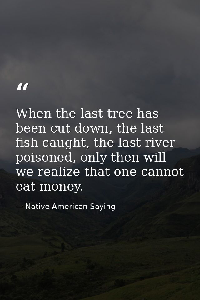 When the last tree has been cut down, the last fish caught, the last river poisoned, only then will we realize that one  — Native American Saying