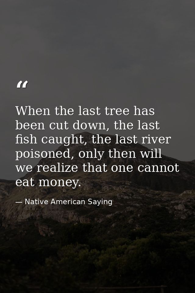 When the last tree has been cut down, the last fish caught, the last river poisoned, only then will we realize that one  — Native American Saying