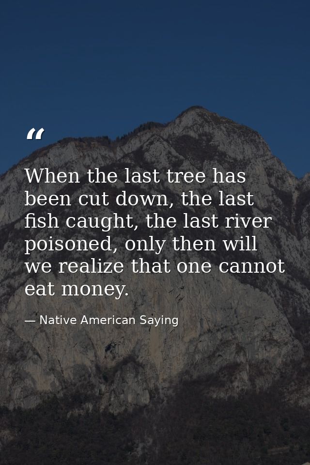 When the last tree has been cut down, the last fish caught, the last river poisoned, only then will we realize that one  — Native American Saying