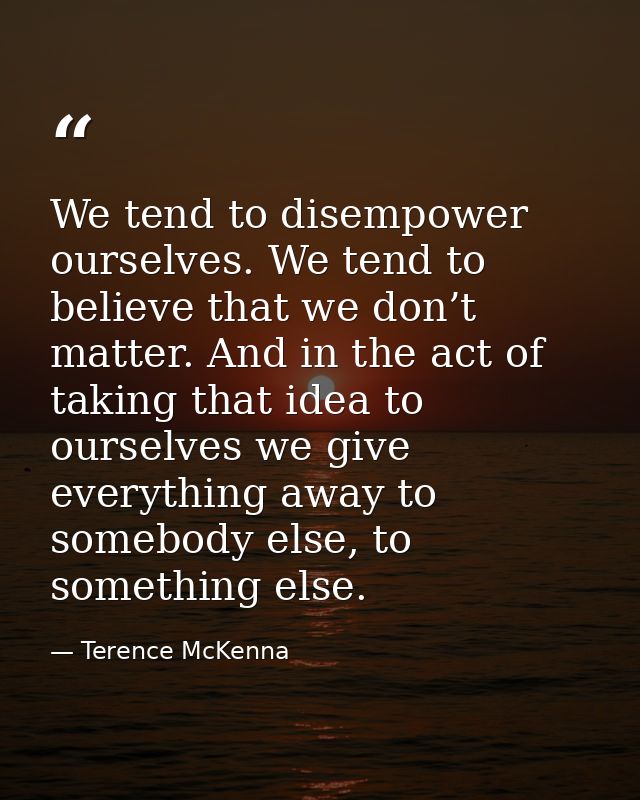 We tend to disempower ourselves. We tend to believe that we don’t matter. And in the act of taking that idea to ourselve — Terence McKenna