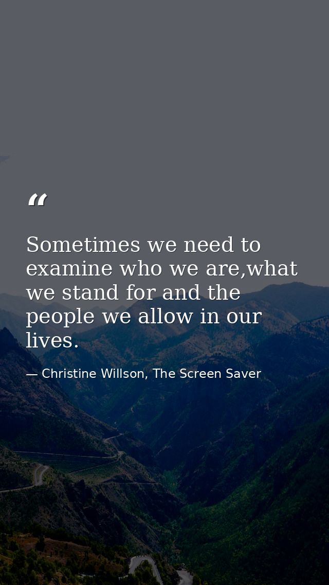 Sometimes we need to examine who we are,what we stand for and the people we allow in our lives. — Christine Willson, The Screen Saver