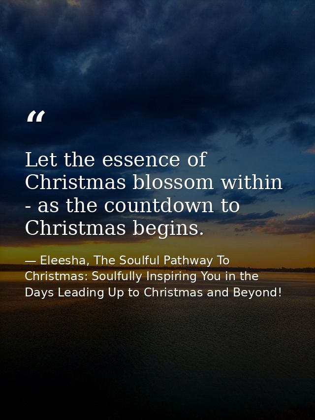 Let the essence of Christmas blossom within - as the countdown to Christmas begins. — Eleesha, The Soulful Pathway To Christmas: Soulfully Inspiring You in the Days Leading Up to Christmas and Beyond!