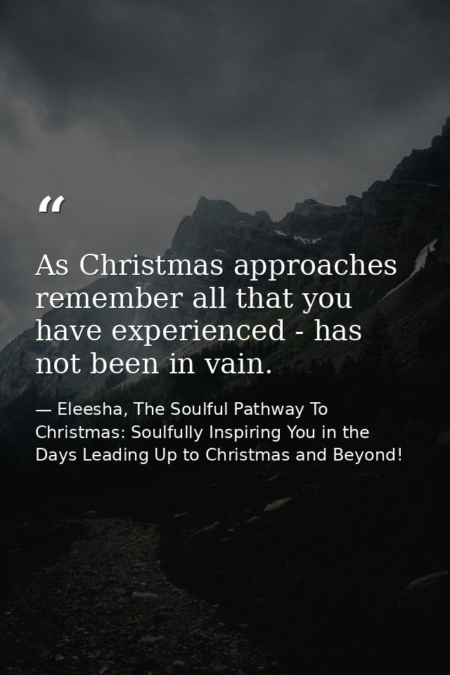 As Christmas approaches remember all that you have experienced - has not been in vain. — Eleesha, The Soulful Pathway To Christmas: Soulfully Inspiring You in the Days Leading Up to Christmas and Beyond!