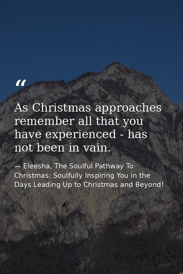As Christmas approaches remember all that you have experienced - has not been in vain. — Eleesha, The Soulful Pathway To Christmas: Soulfully Inspiring You in the Days Leading Up to Christmas and Beyond!