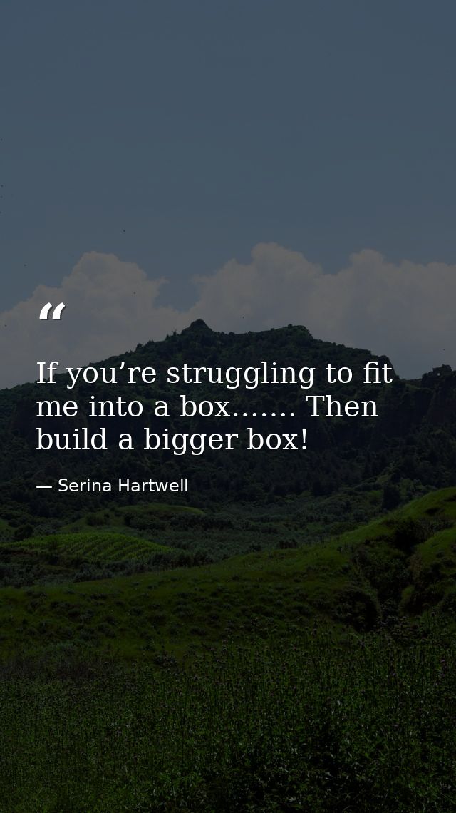 If you’re struggling to fit me into a box……. Then build a bigger box! — Serina Hartwell