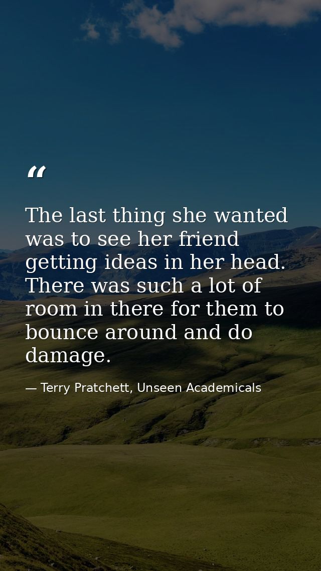 The last thing she wanted was to see her friend getting ideas in her head. There was such a lot of room in there for the — Terry Pratchett, Unseen Academicals
