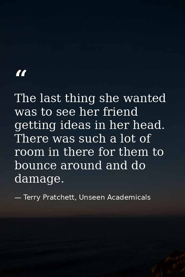 The last thing she wanted was to see her friend getting ideas in her head. There was such a lot of room in there for the — Terry Pratchett, Unseen Academicals
