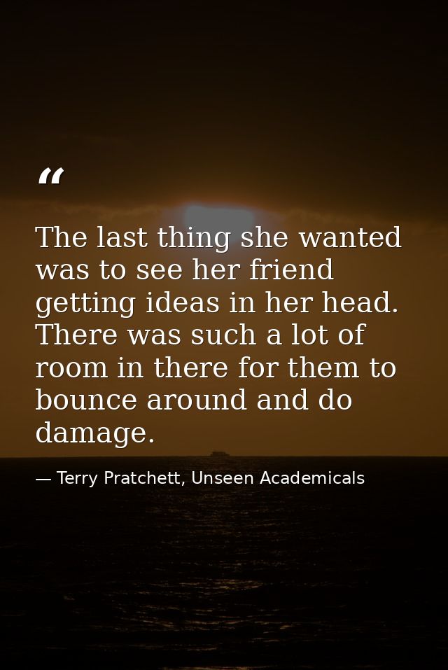 The last thing she wanted was to see her friend getting ideas in her head. There was such a lot of room in there for the — Terry Pratchett, Unseen Academicals