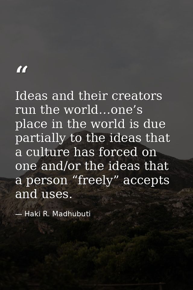 Ideas and their creators run the world…one’s place in the world is due partially to the ideas that a culture has forced  — Haki R. Madhubuti