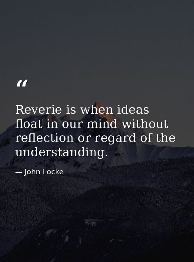 Reverie is when ideas float in our mind without reflection or regard of the understanding. — John Locke