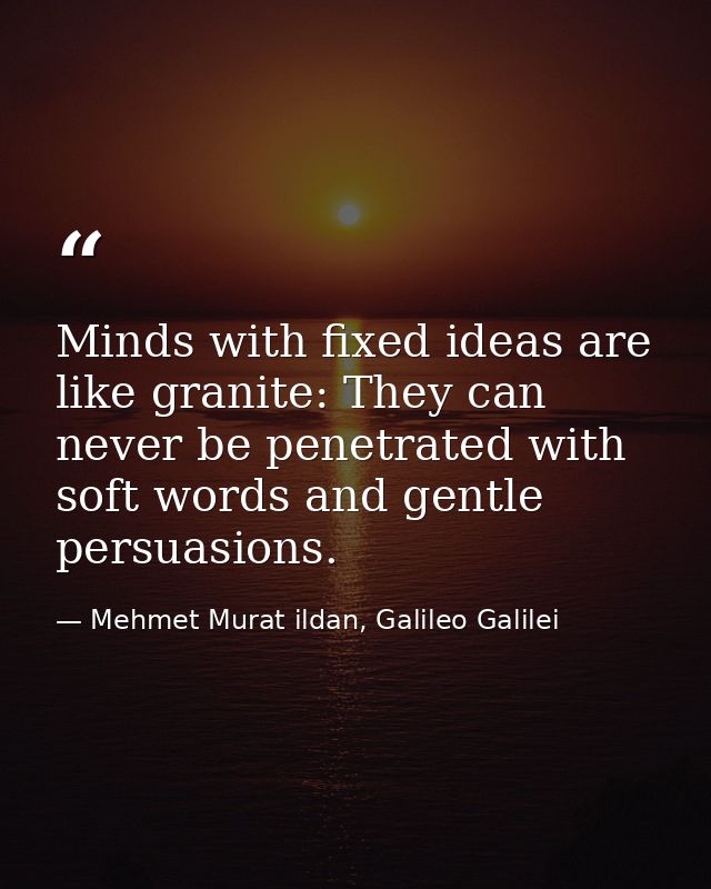 Minds with fixed ideas are like granite: They can never be penetrated with soft words and gentle persuasions. — Mehmet Murat ildan, Galileo Galilei