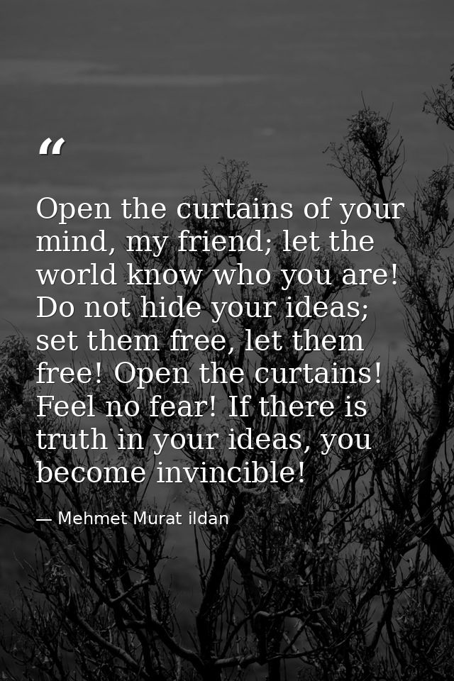 Open the curtains of your mind, my friend; let the world know who you are! Do not hide your ideas; set them free, let th — Mehmet Murat ildan