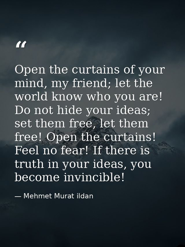 Open the curtains of your mind, my friend; let the world know who you are! Do not hide your ideas; set them free, let th — Mehmet Murat ildan