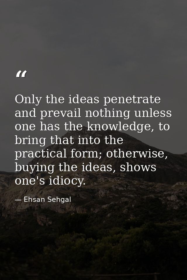 Only the ideas penetrate and prevail nothing unless one has the knowledge, to bring that into the practical form; otherw — Ehsan Sehgal
