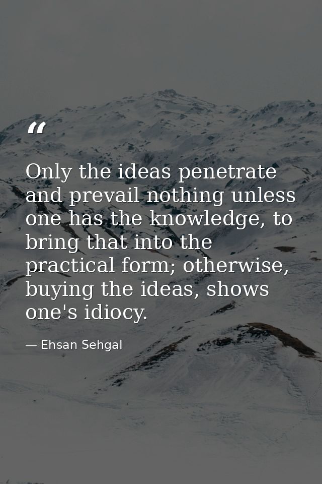Only the ideas penetrate and prevail nothing unless one has the knowledge, to bring that into the practical form; otherw — Ehsan Sehgal