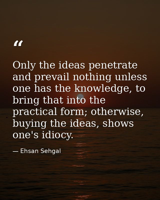 Only the ideas penetrate and prevail nothing unless one has the knowledge, to bring that into the practical form; otherw — Ehsan Sehgal
