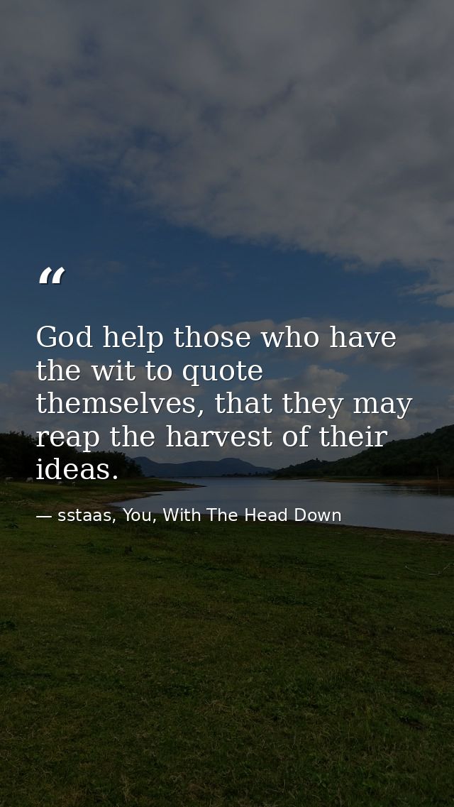 God help those who have the wit to quote themselves, that they may reap the harvest of their ideas. — sstaas, You, With The Head Down
