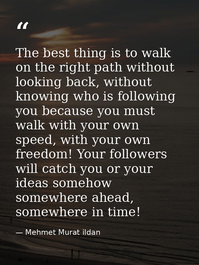 The best thing is to walk on the right path without looking back, without knowing who is following you because you must  — Mehmet Murat ildan