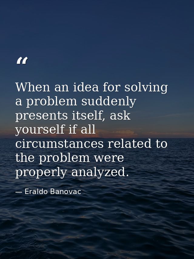 When an idea for solving a problem suddenly presents itself, ask yourself if all circumstances related to the problem we — Eraldo Banovac