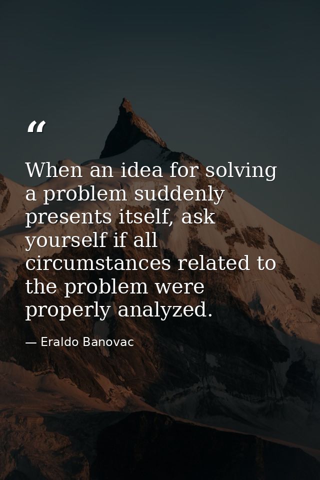 When an idea for solving a problem suddenly presents itself, ask yourself if all circumstances related to the problem we — Eraldo Banovac