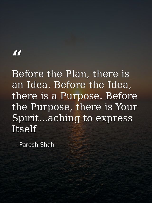 Before the Plan, there is an Idea. Before the Idea, there is a Purpose. Before the Purpose, there is Your Spirit...achin — Paresh Shah