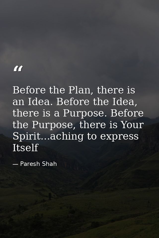 Before the Plan, there is an Idea. Before the Idea, there is a Purpose. Before the Purpose, there is Your Spirit...achin — Paresh Shah
