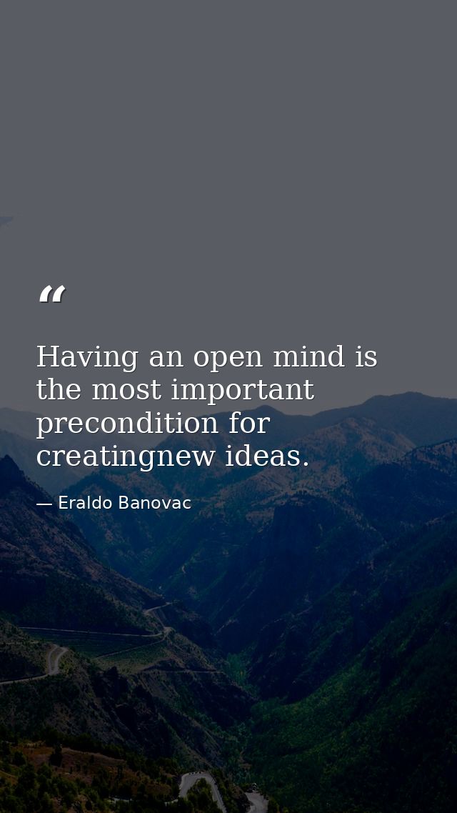 Having an open mind is the most important precondition for creatingnew ideas. — Eraldo Banovac