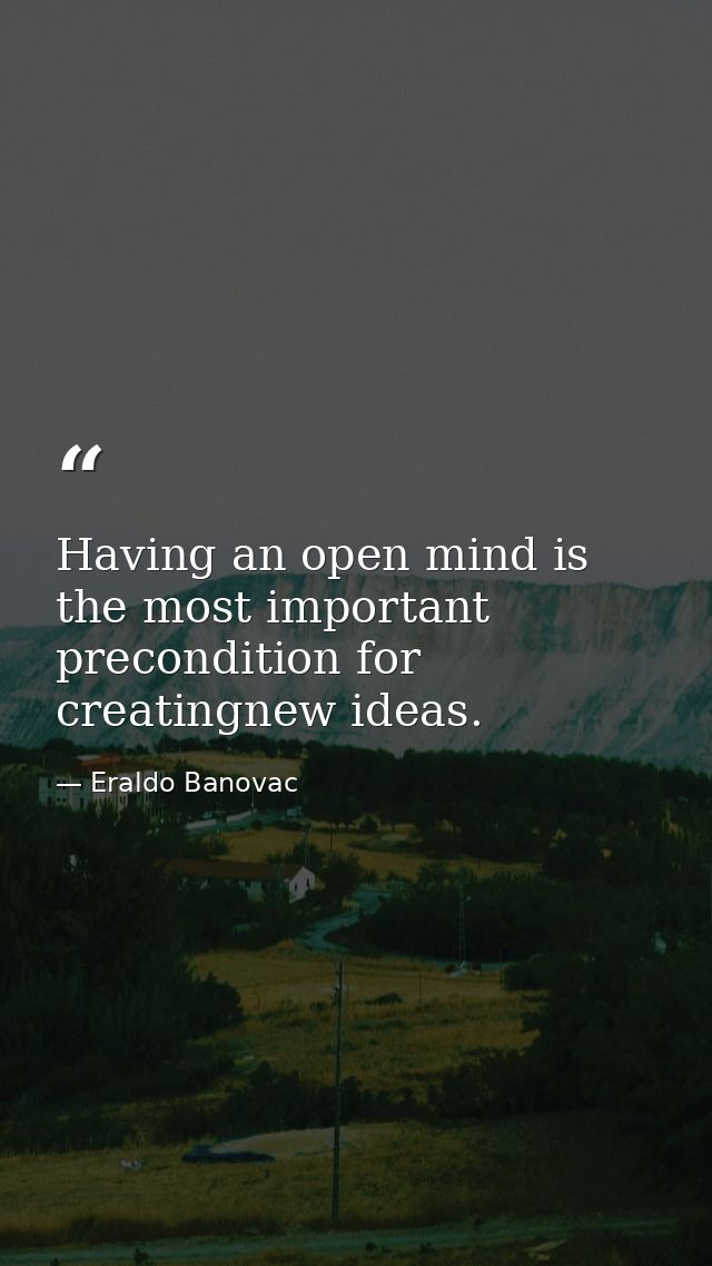 Having an open mind is the most important precondition for creatingnew ideas. — Eraldo Banovac
